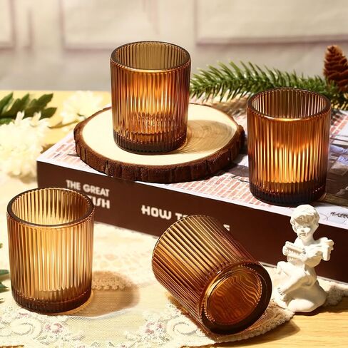 24 Pack Votive Candle Holders for Wedding Decor, Clear Glass DIY Wax Filling Romance Tealight Candle Holders, Vintage Stripe Tea Lights Candle Holder for Table Centerpieces（Clear,24） in Kuwait