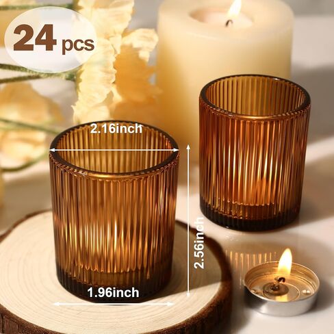 24 Pack Votive Candle Holders for Wedding Decor, Clear Glass DIY Wax Filling Romance Tealight Candle Holders, Vintage Stripe Tea Lights Candle Holder for Table Centerpieces（Clear,24） in Kuwait