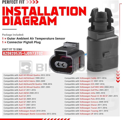 Outside Ambient Air Temperature Sensor with Plug 8Z0820535 + 1J0973702 Compatible with Audi A4 A6 A7 Q5 Q7 | VW Golf Jetta Passat in Saudi Arabia