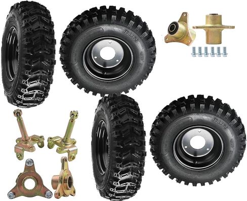4Pack 13x4.10-6 ATV Tires & Wheels with 17mm Front Hub, 23T Rear Hub, 78mm Bolt Pattern + Steering Knuckle Spindles for 110cc 125cc 150cc Quad Dirt Bike Go Kart Buggy Lawn Mower in Saudi Arabia