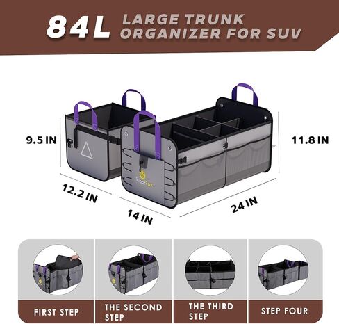 Car Trunk Organizer SUV, 84L SUV Trunk Organizer – Waterproof Foldable Modular Trunk Organizer with Mesh Pockets, Non-Slip Base, Black - M313 in Saudi Arabia
