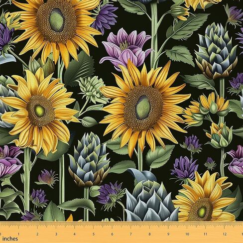 jejeloiu Sunflower Fabric by The Yard,Bee Upholstery Fabric,Botanical Floral Blossom Outdoor Fabric,Vintage Abstract Reupholstery Fabric for Chairs, 1 Yard, Yellow Blue in Kuwait