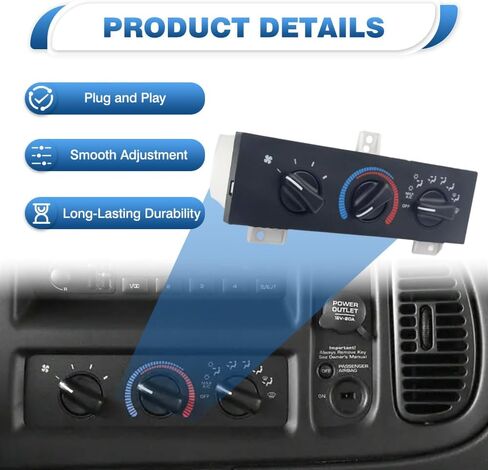 وحدة التحكم في المناخ ، 1PC CAR CAR COR CONTER CONTRY SWITCH ، متوافق مع Dodge RAM VAN 6 CYL 3.9L ، 8 CYL 5.2L ، 8 CYL 5.9L 1998-2003 55055459AE ، 55055459AF in Kuwait