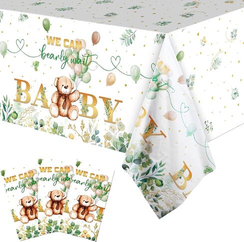 3 Packs We Can Bearly Wait Baby Shower Tablecloth Decorations Teddy Bear Table Cover Balloon Bear Plastic Tablecloth for Bear Theme Birthday Baby Shower Party Decor, 54 x 108 Inch() in Kuwait