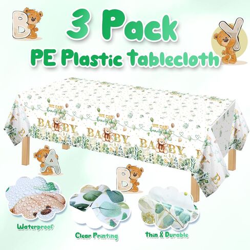 3 Packs We Can Bearly Wait Baby Shower Tablecloth Decorations Teddy Bear Table Cover Balloon Bear Plastic Tablecloth for Bear Theme Birthday Baby Shower Party Decor, 54 x 108 Inch() in Kuwait