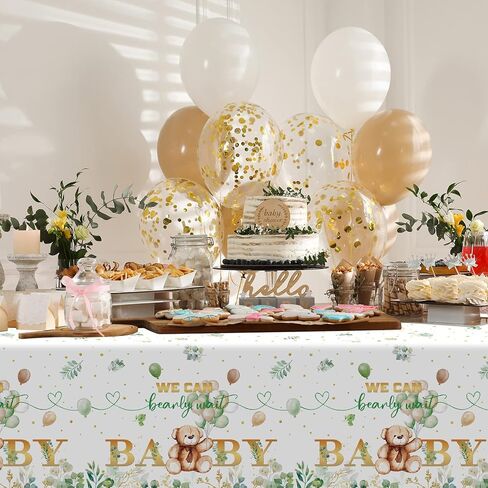 3 Packs We Can Bearly Wait Baby Shower Tablecloth Decorations Teddy Bear Table Cover Balloon Bear Plastic Tablecloth for Bear Theme Birthday Baby Shower Party Decor, 54 x 108 Inch() in Kuwait