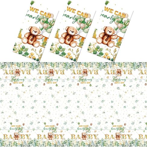 3 Packs We Can Bearly Wait Baby Shower Tablecloth Decorations Teddy Bear Table Cover Balloon Bear Plastic Tablecloth for Bear Theme Birthday Baby Shower Party Decor, 54 x 108 Inch() in Kuwait