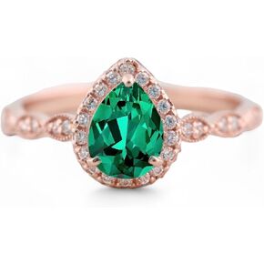 Pear Cut Emerald Engagement Ring, Vintage Rose Gold Ring, May Birthstone Diamond Halo Bridal Jewelry, Wedding Promise Ring Gifts, Green in Saudi Arabia