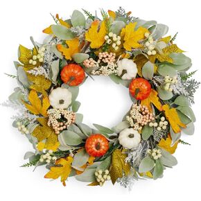 أكاليل سقوط للباب الأمامي ، 22-24 بوصة زخارف إكليل من الزهور الموسمية مع القرع/التوت لشرفة جدار النافذة الخارجية الداخلية ، إكليل الزهور الاصطناعية في جميع الأحوال الجوية. in Kuwait