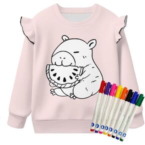 Coloring Sweatshirts for Girls Cute Capybara Long Sleeve Shirts Kids Colorable Pullover Tops with 8 Markers in Saudi Arabia