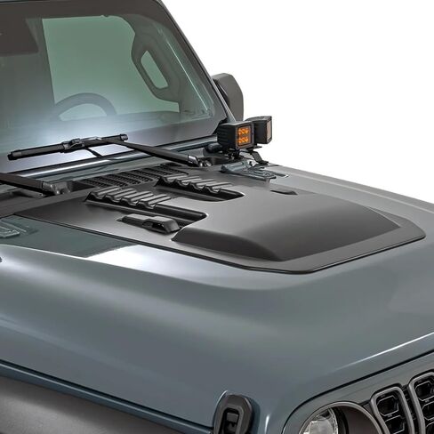 مغرفة محرك السيارة Rough Country لـ Jeep Wrangler JL & Gladiator JT (2018-2025)-أسود غير لامع ، طلاء إلى رمز ، نمط عدواني ، ملاءمة الدقة ، تثبيت بدون حفر in Kuwait