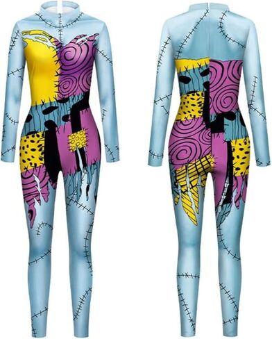 Xuan2Xuan3 Women's Halloween Bodysuit Jumpsuit Color Block Clown Cosplay Stitch Sally Costume in Saudi Arabia