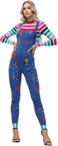 Xuan2Xuan3 Women's Halloween Bodysuit Jumpsuit Color Block Clown Cosplay Stitch Sally Costume in Saudi Arabia