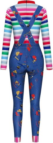 Xuan2Xuan3 Women's Halloween Bodysuit Jumpsuit Color Block Clown Cosplay Stitch Sally Costume in Saudi Arabia
