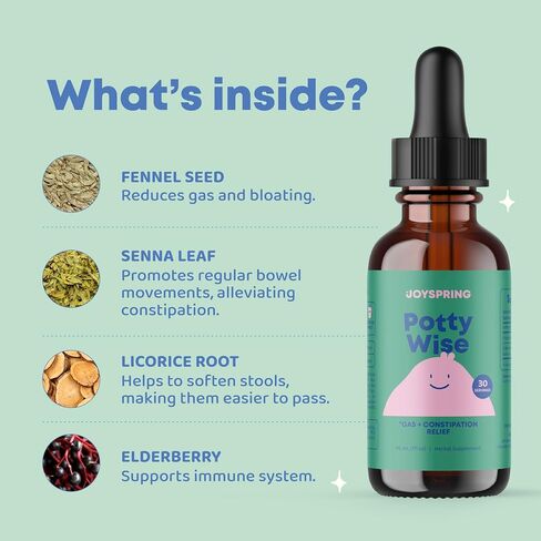 JoySpring Potty Wise Drops – Natural Constipation Relief for Kids & Toddlers – Elderberry, Licorice Root Extract, Fennel Seed & Senna – Sugar-Free Vegan Liquid Blend Supplement (1 fl oz) 30 Servings in Saudi Arabia