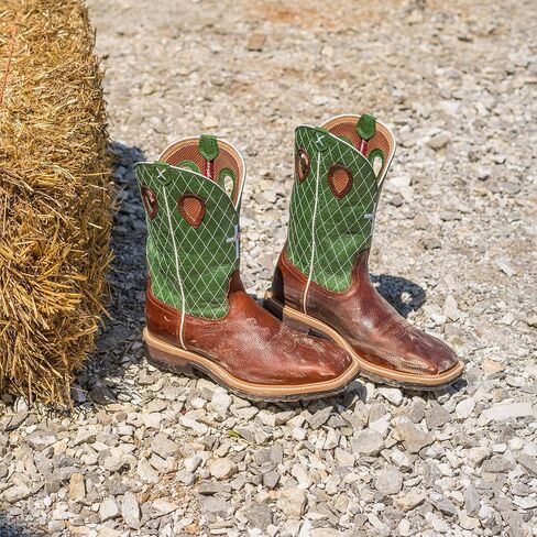 Twisted X Men's 12" Western Work Boot, Square Toe Steel Toe, Cognac Glazed Pebble & Lime, 8.5 D in Saudi Arabia