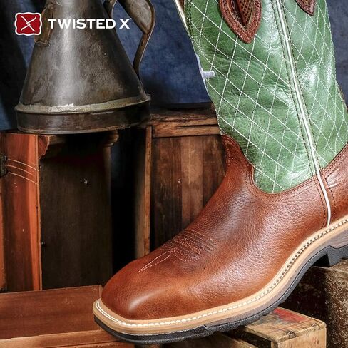 Twisted X Men's 12" Western Work Boot, Square Toe Steel Toe, Cognac Glazed Pebble & Lime, 8.5 D in Saudi Arabia