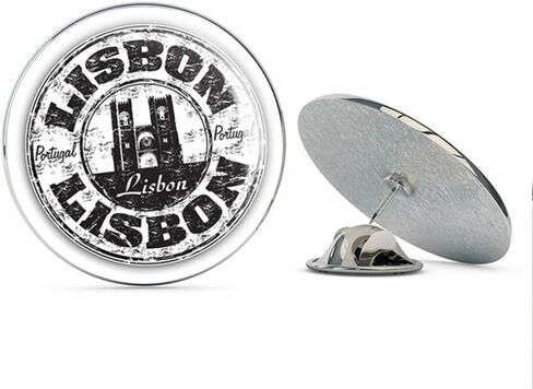 Lisbon Portugal Travel Grunge Rubber Stamp Round Metal 0.75" Lapel Pin Hat Shirt Pin Tie Tack Pinback in Saudi Arabia