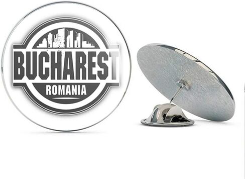 Bucharest Romania Skyline Label Round Metal 0.75" Lapel Pin Hat Shirt Pin Tie Tack Pinback in Saudi Arabia