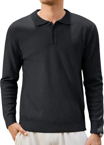 Cotrasen Mens Sweater Polo Long Sleeve Polo Shirt Casual Lightweight Knit Pullover Shirts with Collar Sweater in Saudi Arabia