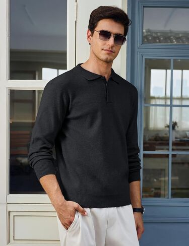 Cotrasen Mens Sweater Polo Long Sleeve Polo Shirt Casual Lightweight Knit Pullover Shirts with Collar Sweater in Saudi Arabia