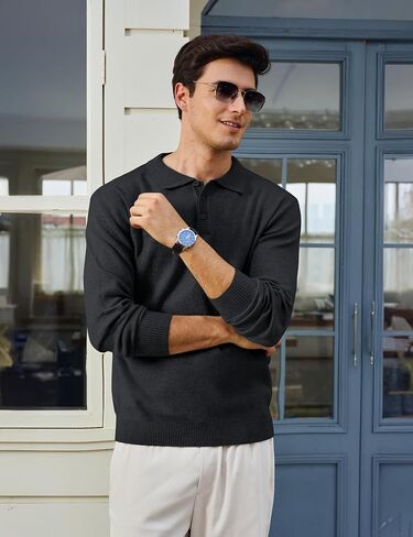 Cotrasen Mens Sweater Polo Long Sleeve Polo Shirt Casual Lightweight Knit Pullover Shirts with Collar Sweater in Saudi Arabia