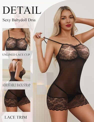 مثيرة للملابس الداخلية للنساء شبكات ثوب النوم Babydoll Chemise Lace Boudoir ملابس Lightwear Lingerie مع G-String in Kuwait