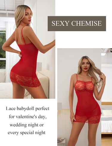 مثيرة للملابس الداخلية للنساء شبكات ثوب النوم Babydoll Chemise Lace Boudoir ملابس Lightwear Lingerie مع G-String in Kuwait