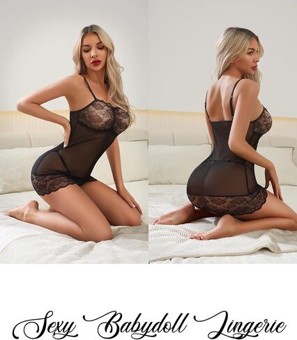 مثيرة للملابس الداخلية للنساء شبكات ثوب النوم Babydoll Chemise Lace Boudoir ملابس Lightwear Lingerie مع G-String in Kuwait