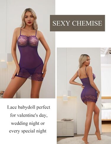مثيرة للملابس الداخلية للنساء شبكات ثوب النوم Babydoll Chemise Lace Boudoir ملابس Lightwear Lingerie مع G-String in Kuwait