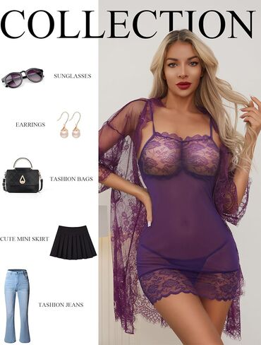 مثيرة للملابس الداخلية للنساء شبكات ثوب النوم Babydoll Chemise Lace Boudoir ملابس Lightwear Lingerie مع G-String in Kuwait