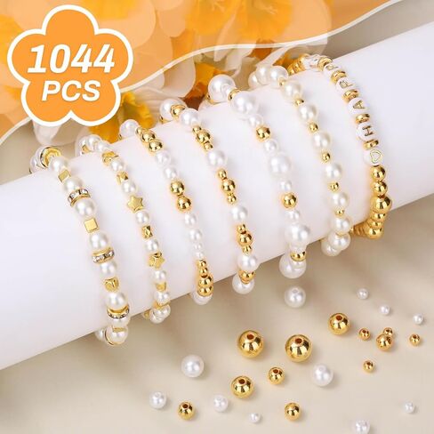 Audab Bracelet Making Kit, 1332 Pieces Pearl Beads and Gold Spacer Beads for Bracelets Making and Jewelry Making for Adults in Saudi Arabia