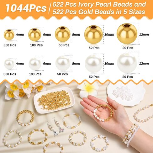 Audab Bracelet Making Kit, 1332 Pieces Pearl Beads and Gold Spacer Beads for Bracelets Making and Jewelry Making for Adults in Saudi Arabia