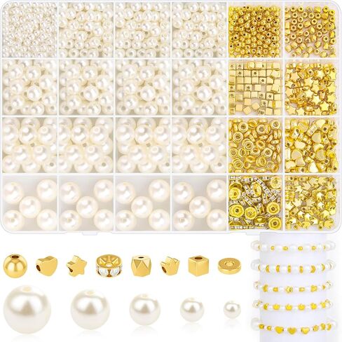 Audab Bracelet Making Kit, 1332 Pieces Pearl Beads and Gold Spacer Beads for Bracelets Making and Jewelry Making for Adults in Saudi Arabia