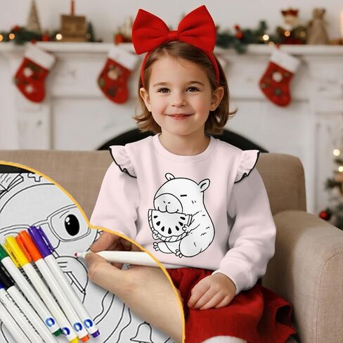 Coloring Sweatshirts for Girls Cute Capybara Long Sleeve Shirts Kids Colorable Pullover Tops with 8 Markers in Saudi Arabia
