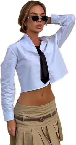 A niche design style for the hot girl, short outerwear with a shirt and a tie inside, revealing the navel,pure shirt top in Saudi Arabia