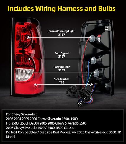 OKLPF Rear Brake Tail Light Compatible With 2003 2004 2005 2006 Chevy Silverado 1500 1500HD 2500 2500HD 3500,Replace Red Taillight Assembly,Included Bulbs and Harness,Driver and Passenger Side in Saudi Arabia