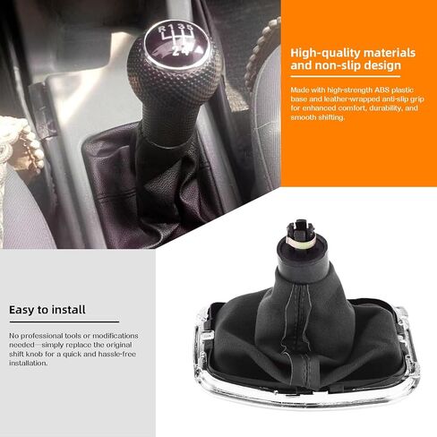 Leather Shift Boot Cover Assembly for Golf 5/Bora - Black Anti-Slip Shift Knob - OEM 1:1 Molded Fit - Compatible with VW Golf 3/4/5 in Saudi Arabia