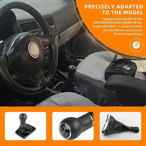 Leather Shift Boot Cover Assembly for Golf 5/Bora - Black Anti-Slip Shift Knob - OEM 1:1 Molded Fit - Compatible with VW Golf 3/4/5 in Saudi Arabia