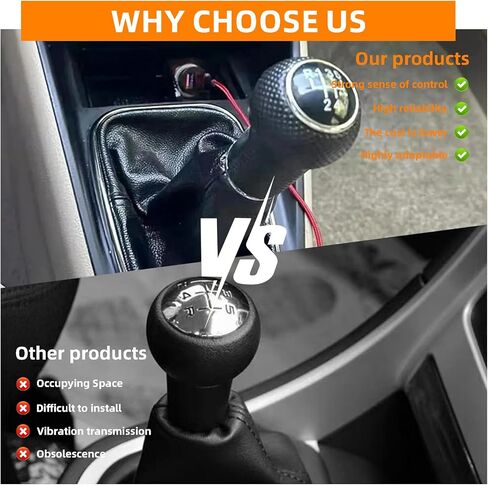 Leather Shift Boot Cover Assembly for Golf 5/Bora - Black Anti-Slip Shift Knob - OEM 1:1 Molded Fit - Compatible with VW Golf 3/4/5 in Saudi Arabia