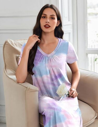 Ekouaer 3 حزمة Longwowns Long for Women بالإضافة إلى الحجم فستان منزل قصير الأكمام ليلة ثوب V الرقبة Nightshirt M-4XL in Saudi Arabia
