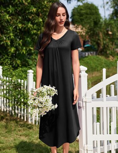 Ekouaer 3 حزمة Longwowns Long for Women بالإضافة إلى الحجم فستان منزل قصير الأكمام ليلة ثوب V الرقبة Nightshirt M-4XL in Saudi Arabia
