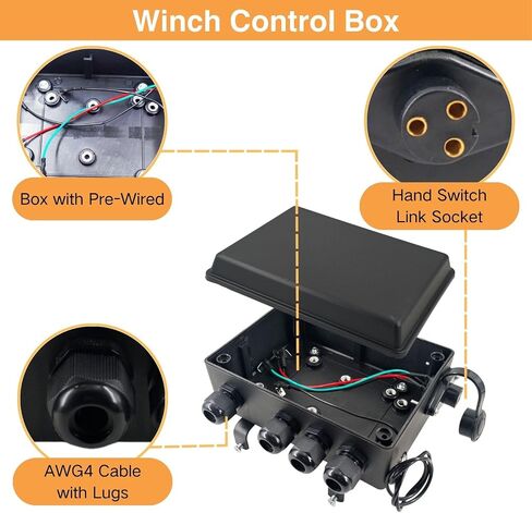 12V 500A Winch Solenoid Contactor Relay Kit with Control Box 4 Pre-Wired Cables and Corded Hand Controller for 8000lbs - 20000lbs Electric ATV UTV Winches in Saudi Arabia