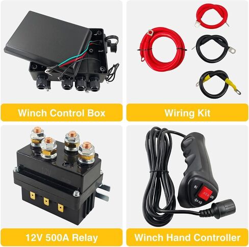 12V 500A Winch Solenoid Contactor Relay Kit with Control Box 4 Pre-Wired Cables and Corded Hand Controller for 8000lbs - 20000lbs Electric ATV UTV Winches in Saudi Arabia