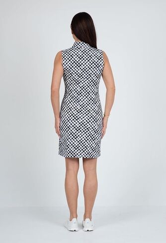IBKUL Athleisure Wear Sun Protective UPF 50+ Icefil Cooling-Gingham Check Print Sleeveless Mock Dress-58876 in Kuwait
