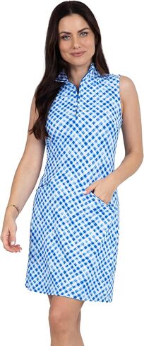 IBKUL Athleisure Wear Sun Protective UPF 50+ Icefil Cooling-Gingham Check Print Sleeveless Mock Dress-58876 in Kuwait