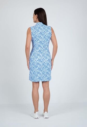 IBKUL Athleisure Wear Sun Protective UPF 50+ Icefil Cooling-Gingham Check Print Sleeveless Mock Dress-58876 in Kuwait