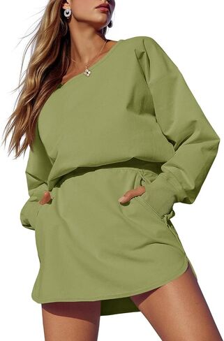 Fisoew Womens Long Sleeve Athletic Dress Backless Keyhole Built-in Shorts Oversized Workout Active Dresses in Saudi Arabia