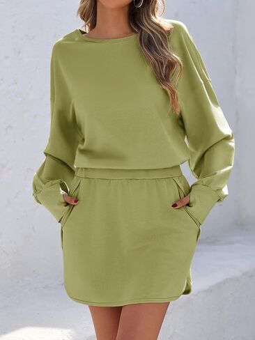Fisoew Womens Long Sleeve Athletic Dress Backless Keyhole Built-in Shorts Oversized Workout Active Dresses in Saudi Arabia