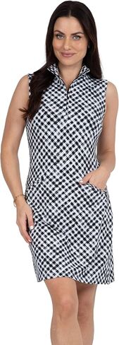 IBKUL Athleisure Wear Sun Protective UPF 50+ Icefil Cooling-Gingham Check Print Sleeveless Mock Dress-58876 in Kuwait